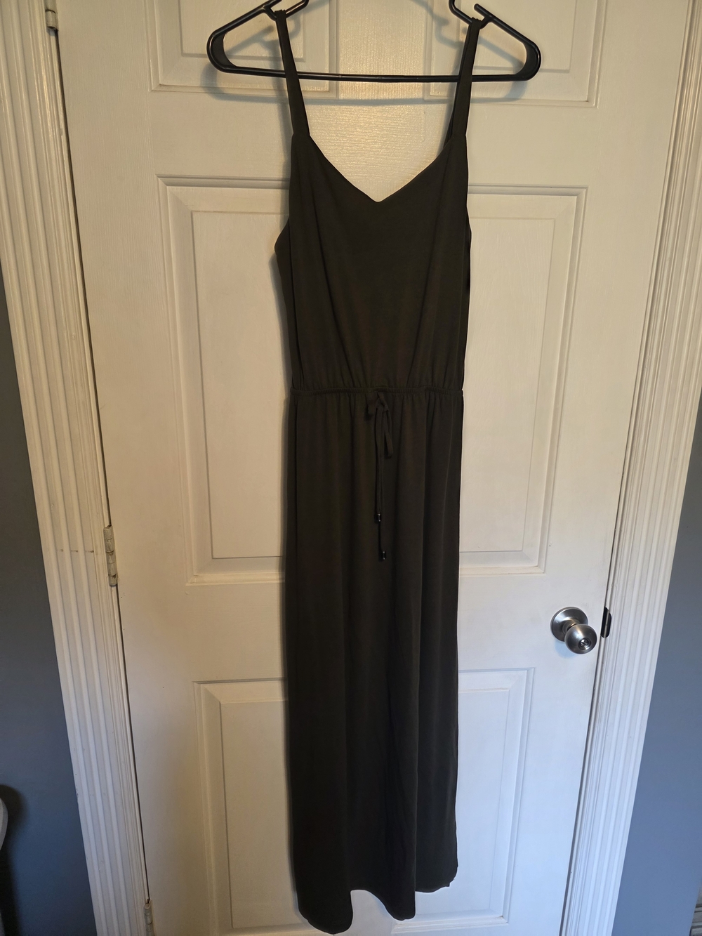 Women's Olive Green Maxi Dress with Adjustable Waist